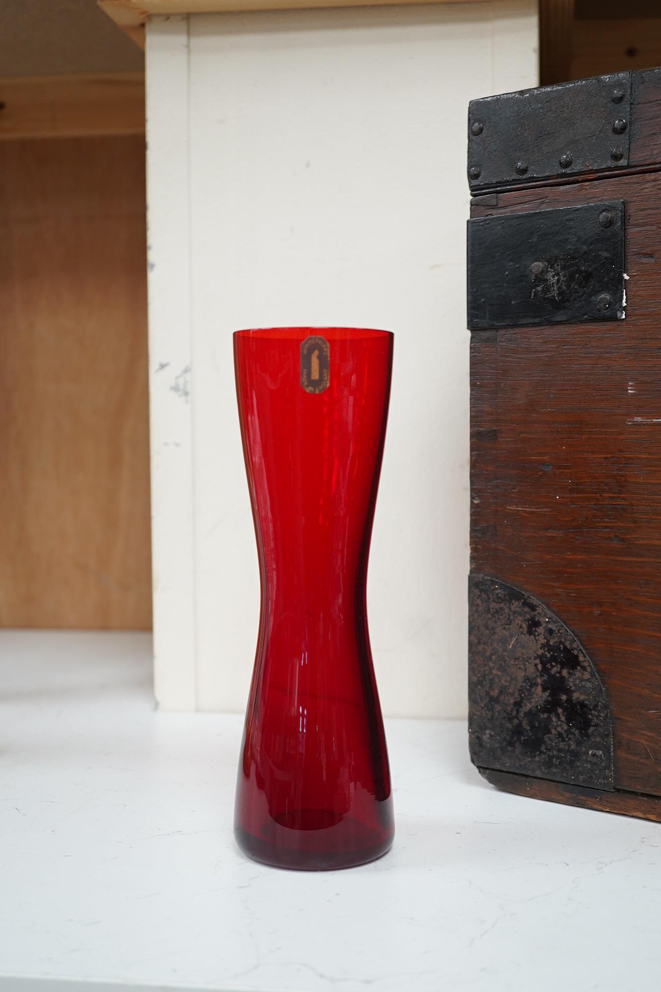 Seven red glass vases including Whitefriars, tallest 21cm high. Condition -good